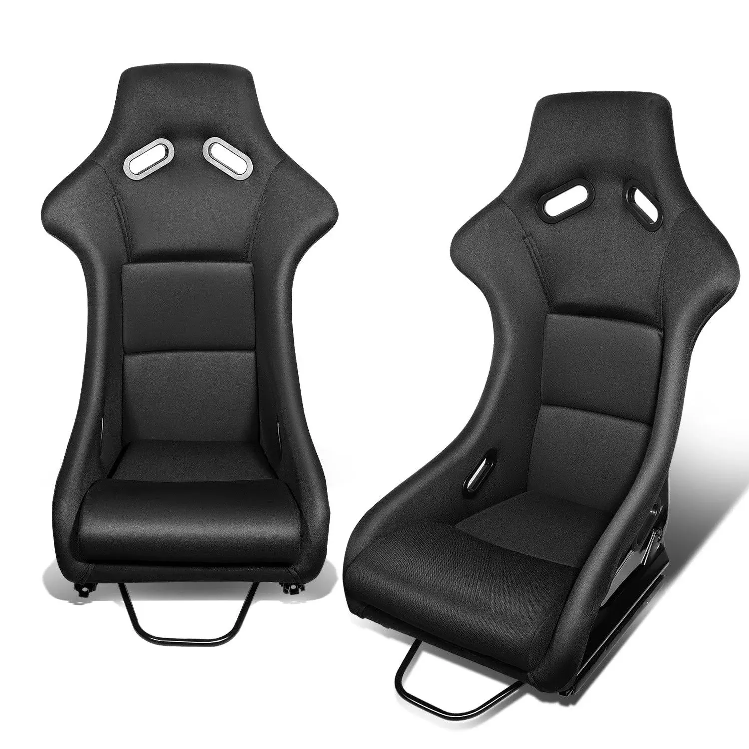 DNA Motoring RS-JBR-BK-001 Pair of Universal Fixed Position Bucket Racing Seat w/Side Mount Brackets & Sliders for 4 or 5 point Harness,Black