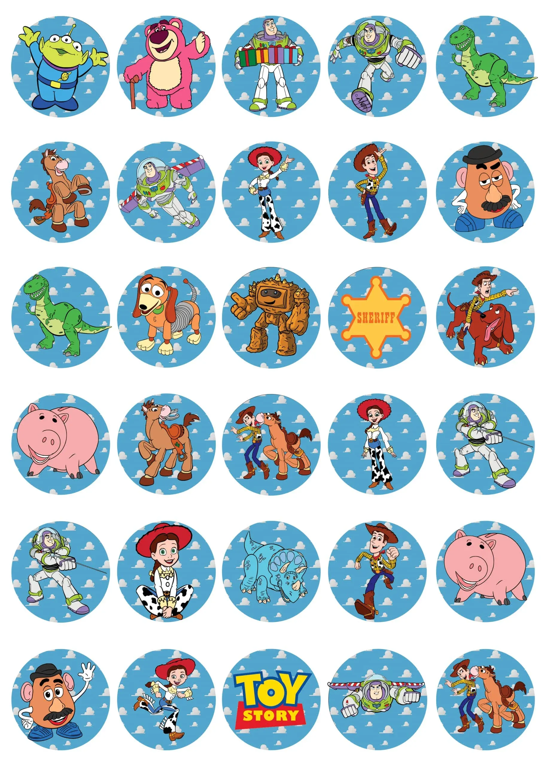 30 x Edible Cupcake Toppers Toy Story Themed Collection of Edible Cake Decorations