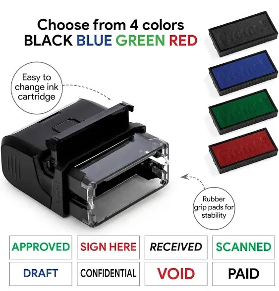 Promot Self Inking 1 Line Custom Stamp - Personalized Name Stamp for Office, Teacher, Address & Business Label Stamp - Choose Font, Ink Color, Pad, Self Inking for Personal & Professional Use - Medium