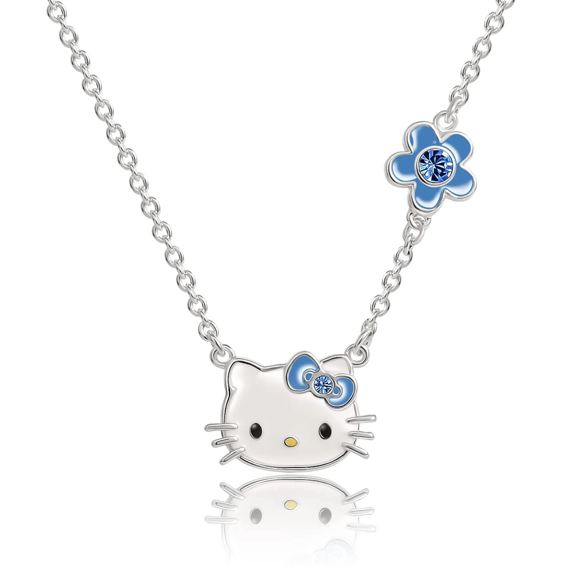 SALLY ROSE Sanrio Hello Kitty Birthstone Necklace 18" - Silver Plated Hello Kitty Necklace with Birthstone Officially Licensed