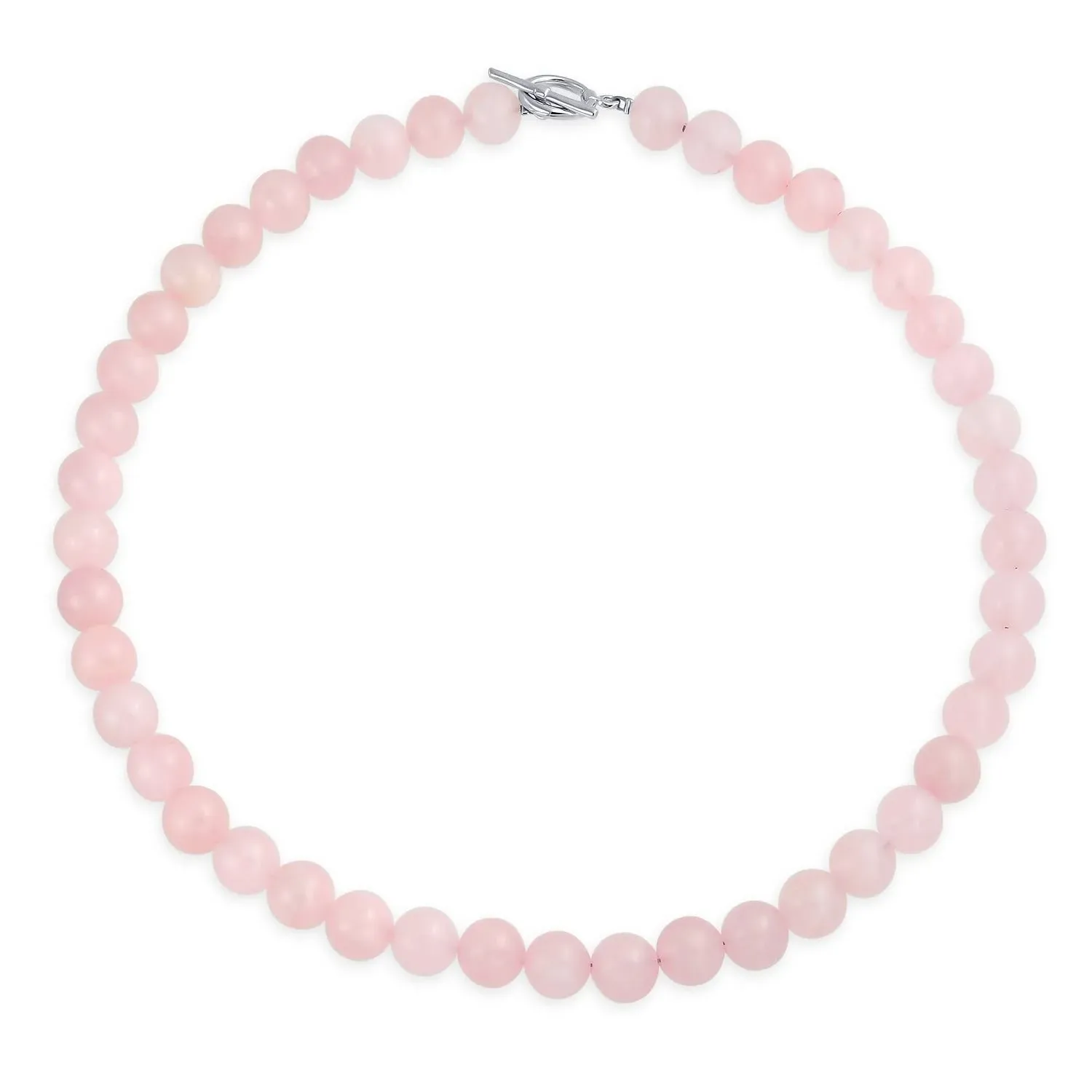 Plain Simple Classic Western Jewelry Pale Pink Rose Quartz Round 10MM Bead Strand Necklace For Women Silver Plated Clasp 18 Inch