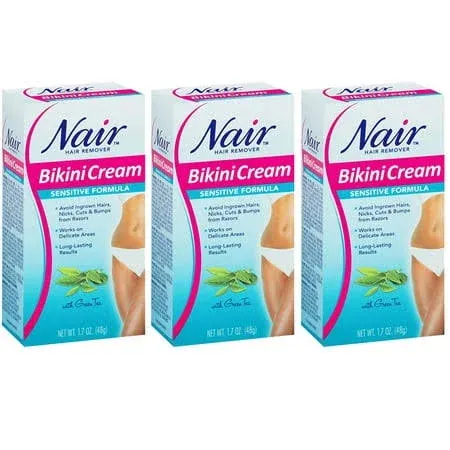 3-Pack New Nair Hair Remover Sensitive Formula Bikini Cream With Green Tea 1.7oz