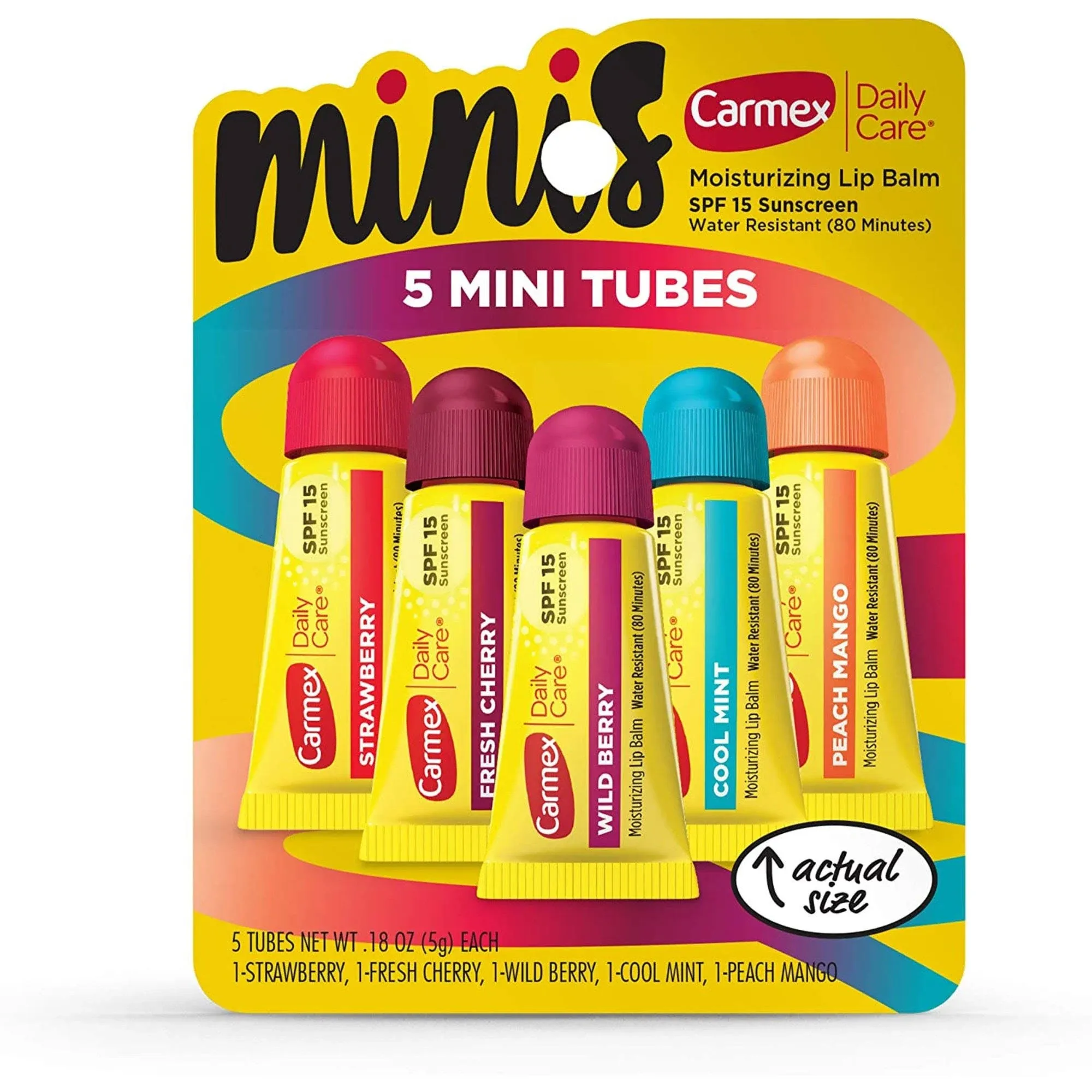 Carmex Daily Care Lip Balm, Moisturizing, SPF 15 Sunscreen, Minis, 5 Pack - 5 pack, 0.18 oz tubes