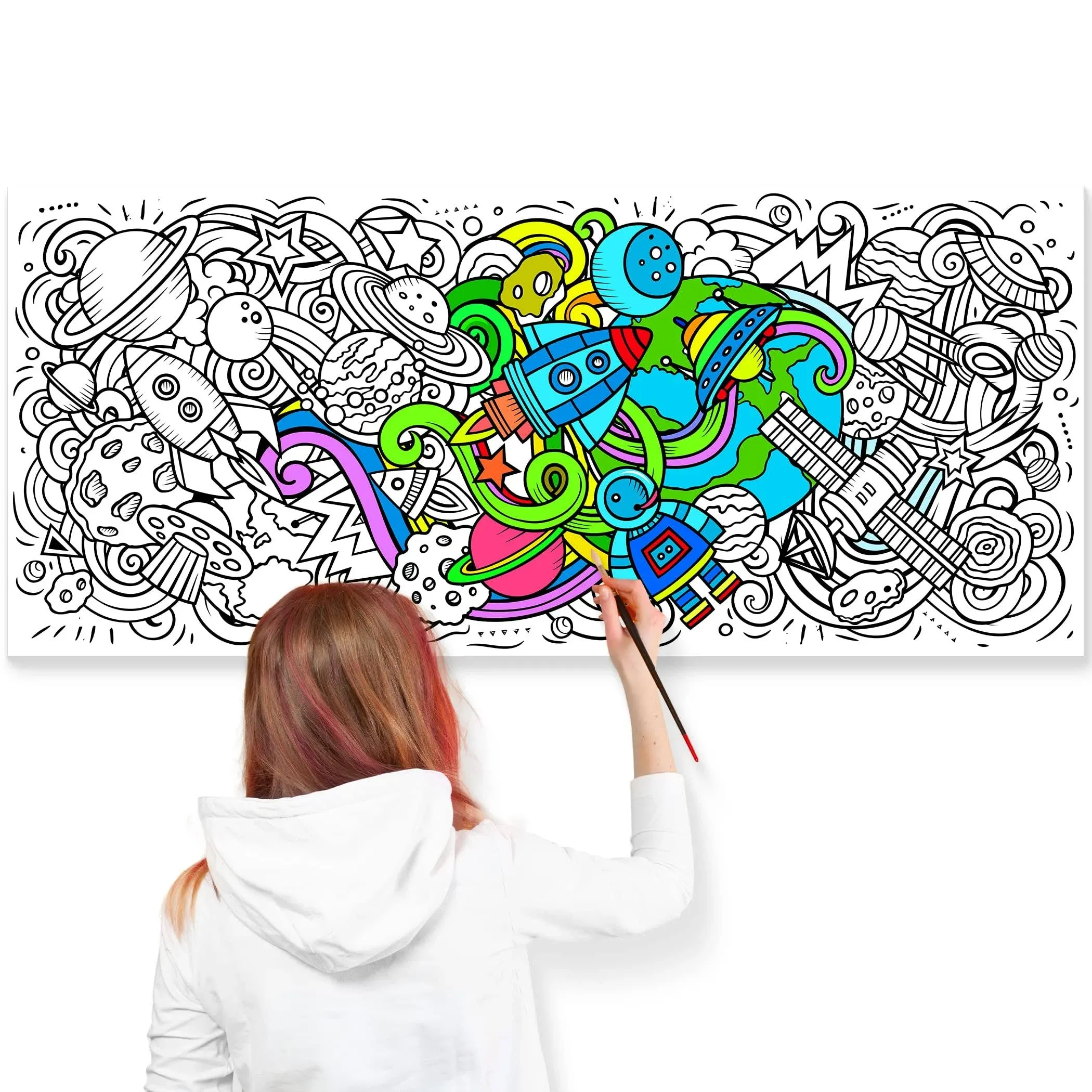 miMOODY - Giant Coloring Poster - Space Doodle | Rolled Jumbo Coloring Poster 30" x 68.7" | Fun Coloring for Adults, Kids, and Families at Home, School, or Parties