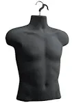 SSWBasics Male Molded Shatterproof Black Shapely Torso Form With Hook - Fits Men's Sizes S-L - Hanging Mannequin Torso Fashion Form to Display Top and Bottom Merchandise - Shirt Mannequin Display for