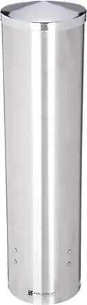 San Jamar C3450 Stainless Steel Large Pull Type Water Cup Dispenser Fits 8oz to 12oz Cone and 12oz to 24oz Flat Cup Size