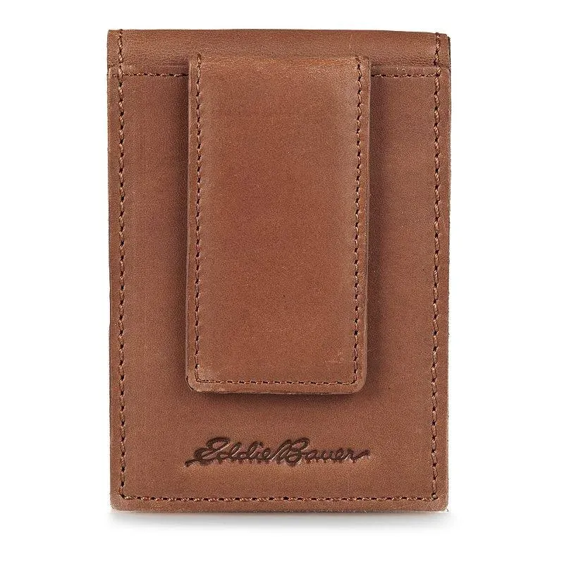 Eddie Bauer Men's Outdoor Leather Front Pocket Wallet, Brown