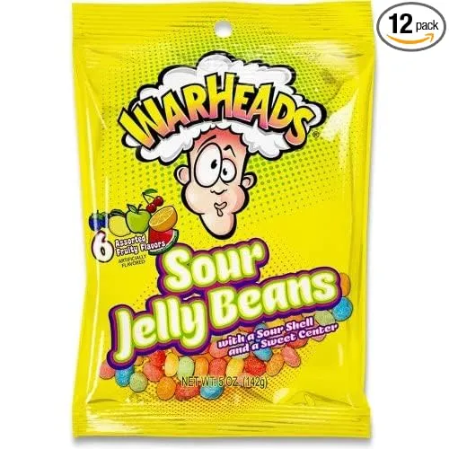 Warheads Sour Jelly Beans Candy 5 -Ounce Packs 12-Piece Box