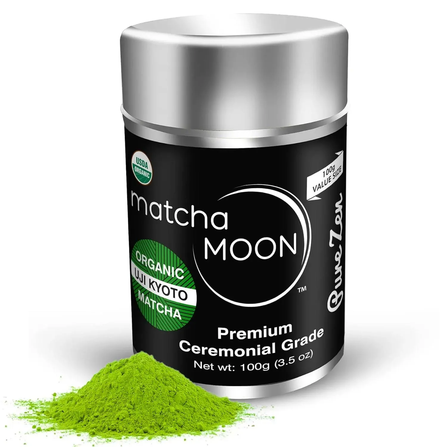 Matcha Moon Ceremonial Grade Matcha Green Tea Powder - Best For Traditionally Whisked Tea - Organic Matcha Green Tea Powder - Pure Zen - Value Size 100g Tin