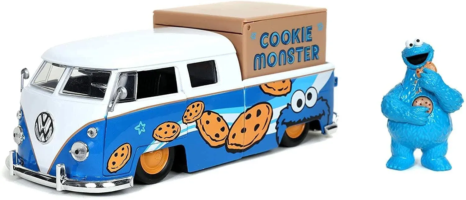 1962 Volkswagen Bus Comegalletas Cookie Monster Jada 1:24 Color Azul Marino