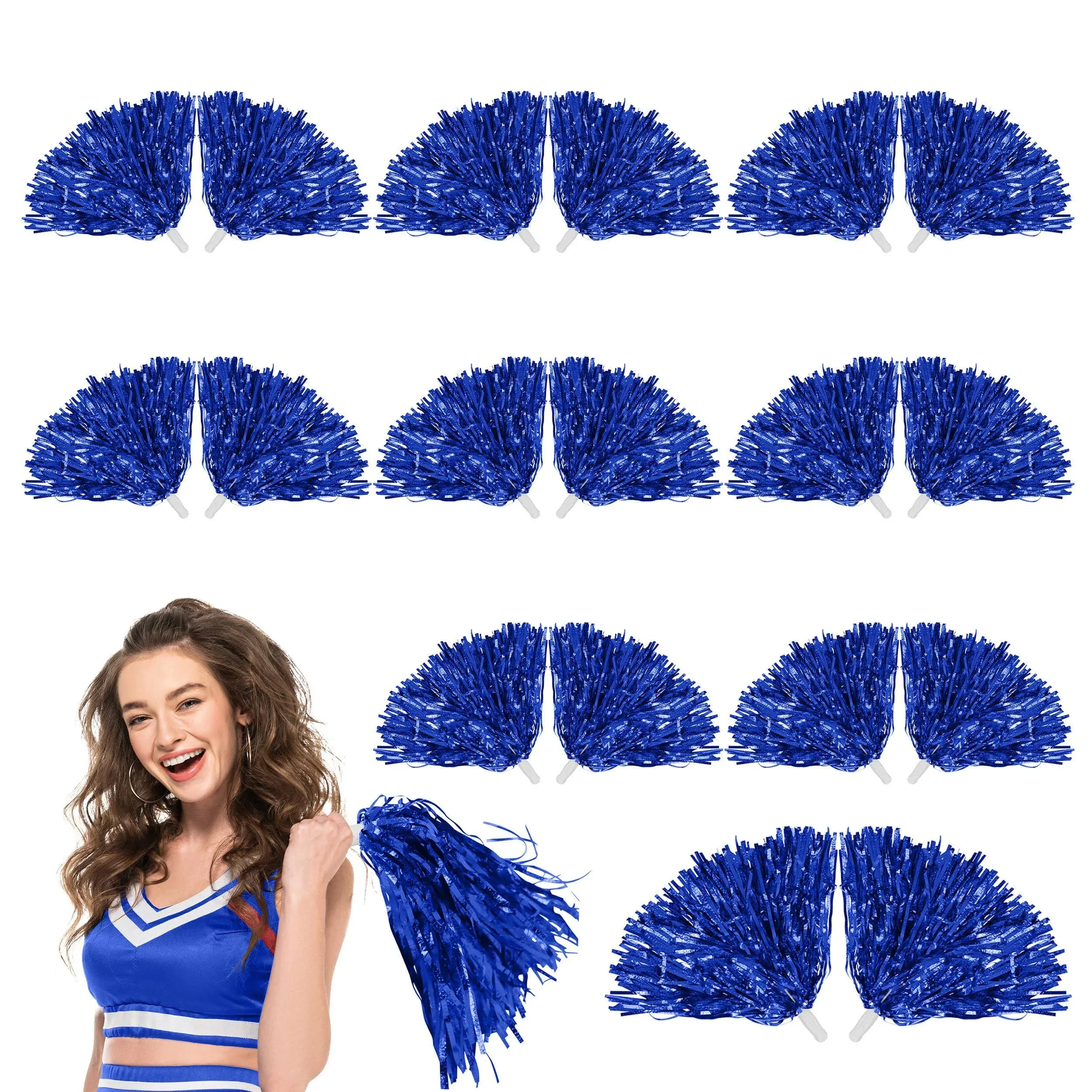 7Penn Cheerleader Pom - 12 Pair Blue Metallic Cheer Dance Pom Shakers Bulk Set