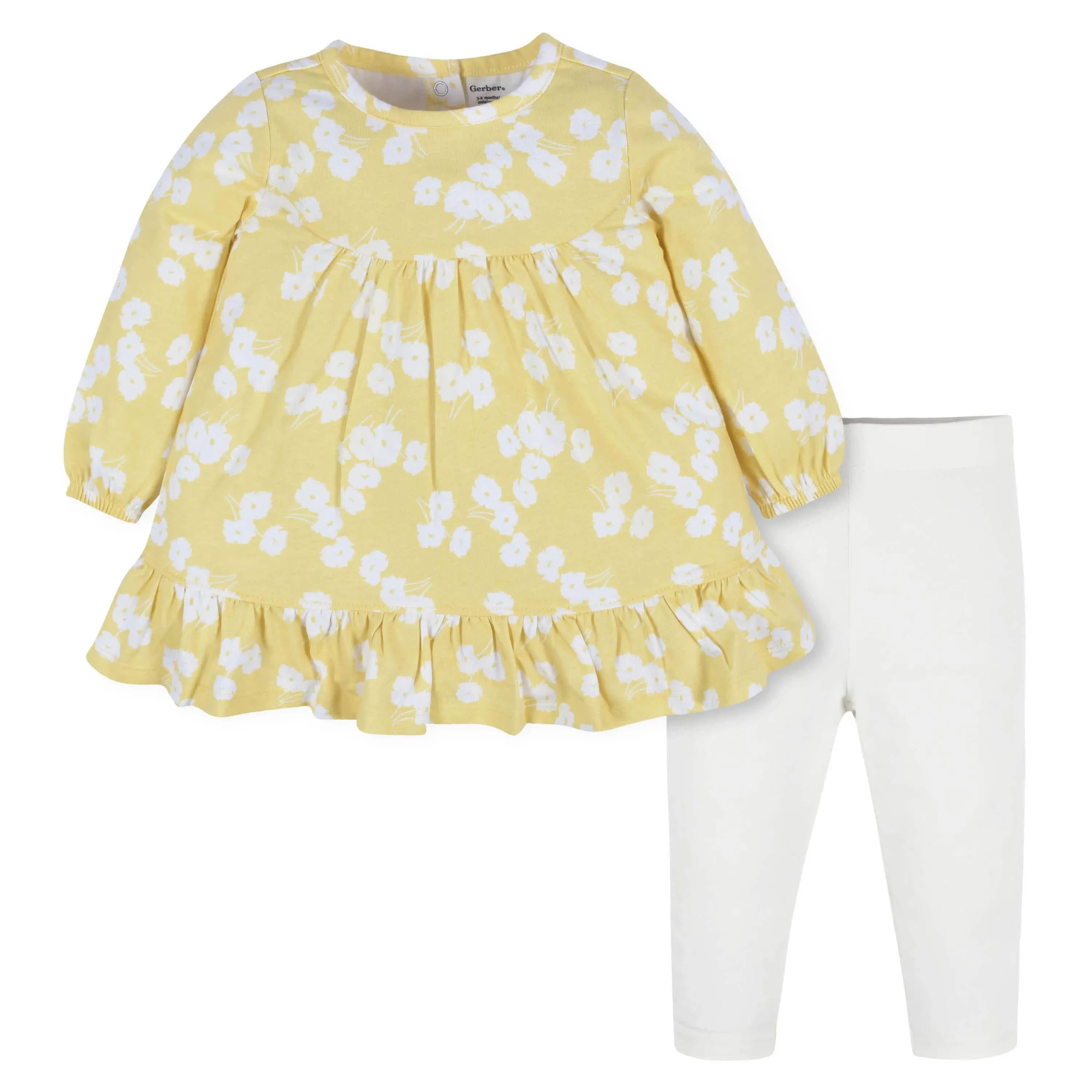 Gerber 2-Piece Baby & Toddler Girls Golden Flowers Long Sleeve Dress & Leggings Set