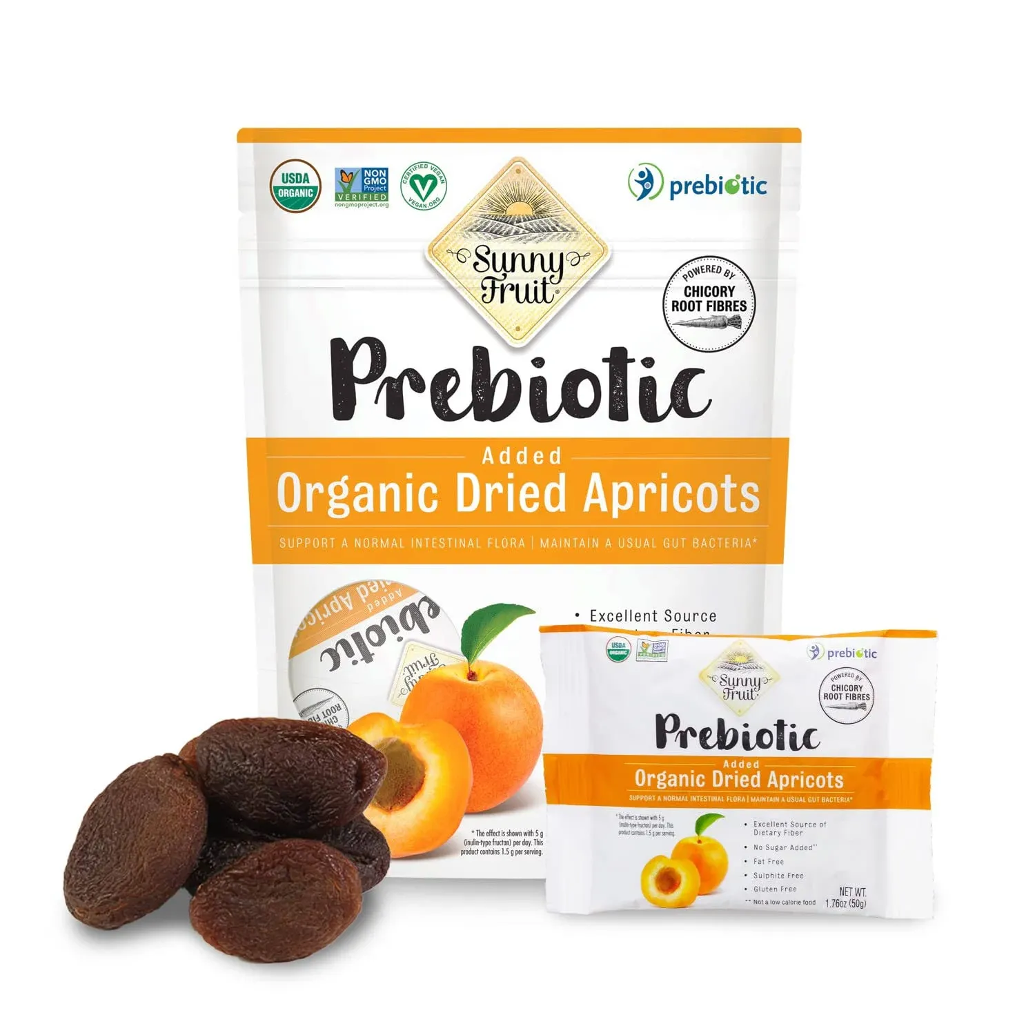 Organic Prebiotic Dried Apricots - Sunny Fruit - 5 1.76oz Portion Packs per Bag ...