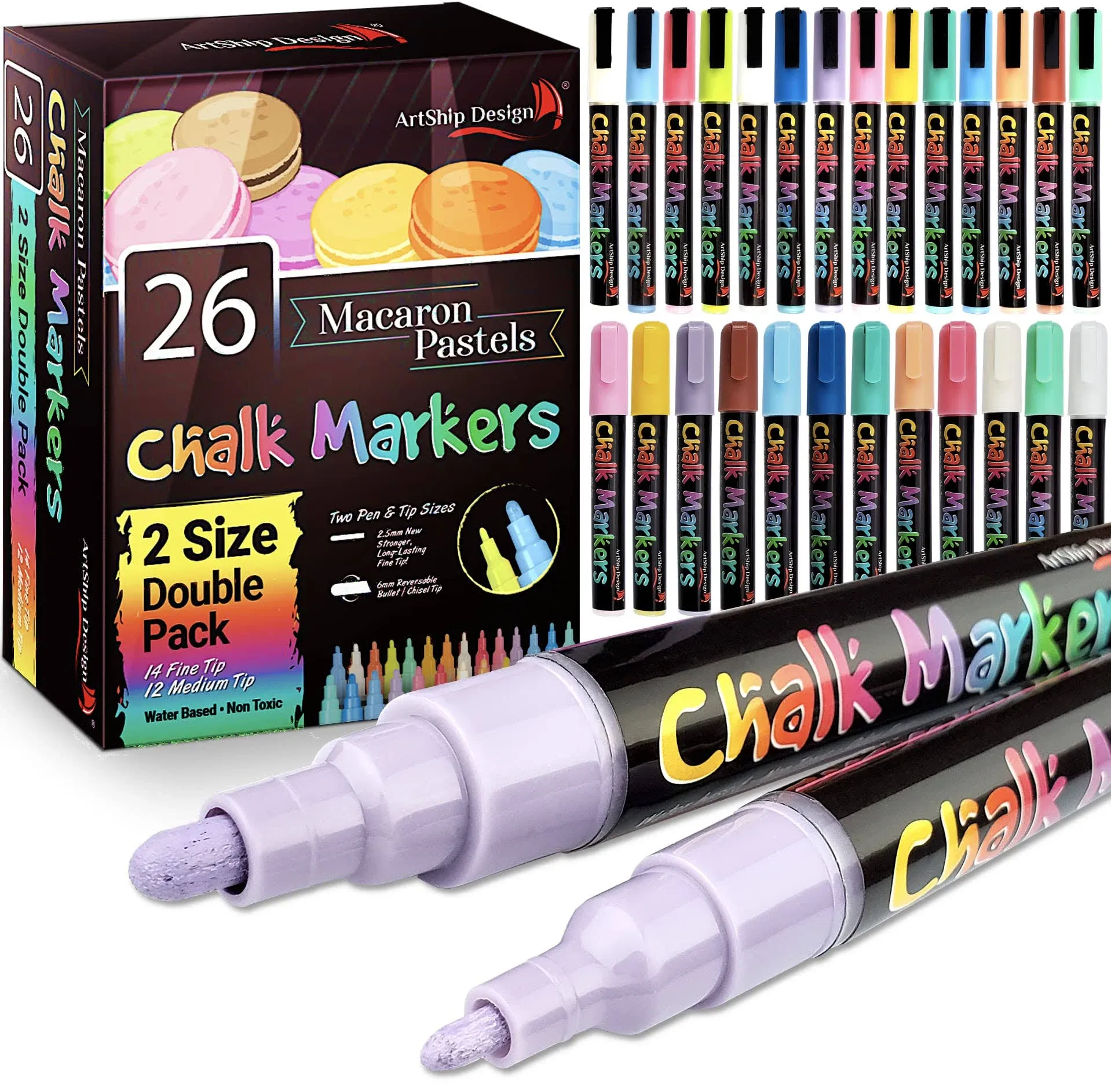 ArtShip Design 26 Macaron Pastel Chalk Markers Double Pack of Both Fine ...