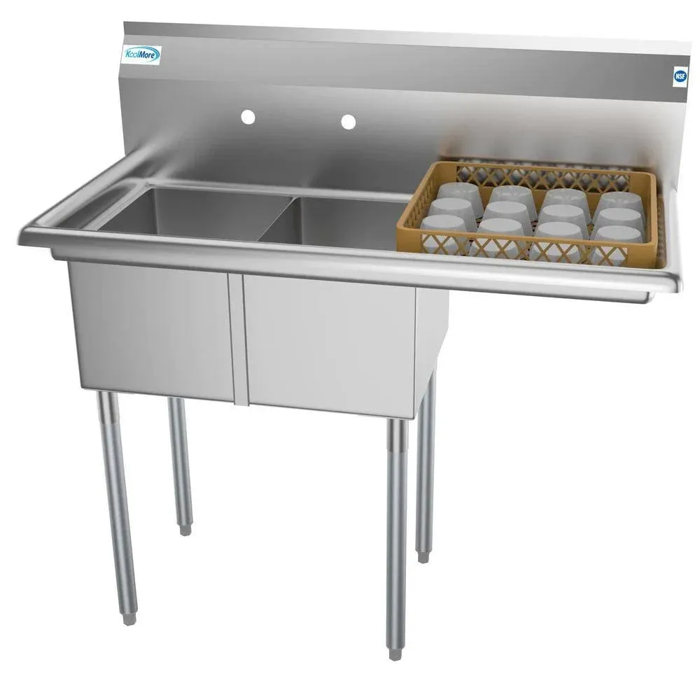 Koolmore 43 in. Freestanding Stainless Steel 2 Compartments Commercial Sink with ...