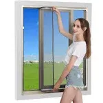 JOOFAN DIY Magnetic Window Screen Max 75"x51"W Fits Any Size Smaller Adjustable White Frame with 20x20 Mesh Easy Installation