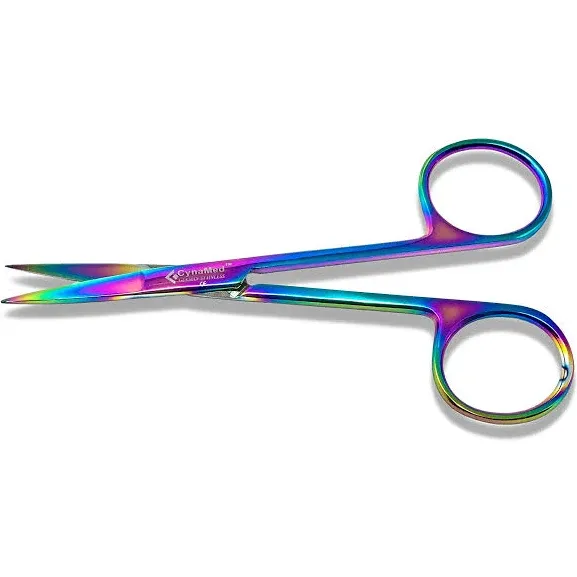 Cynamed Iris Micro Dissecting Scissors with Multicolor/Rainbow Titanium Coating ...