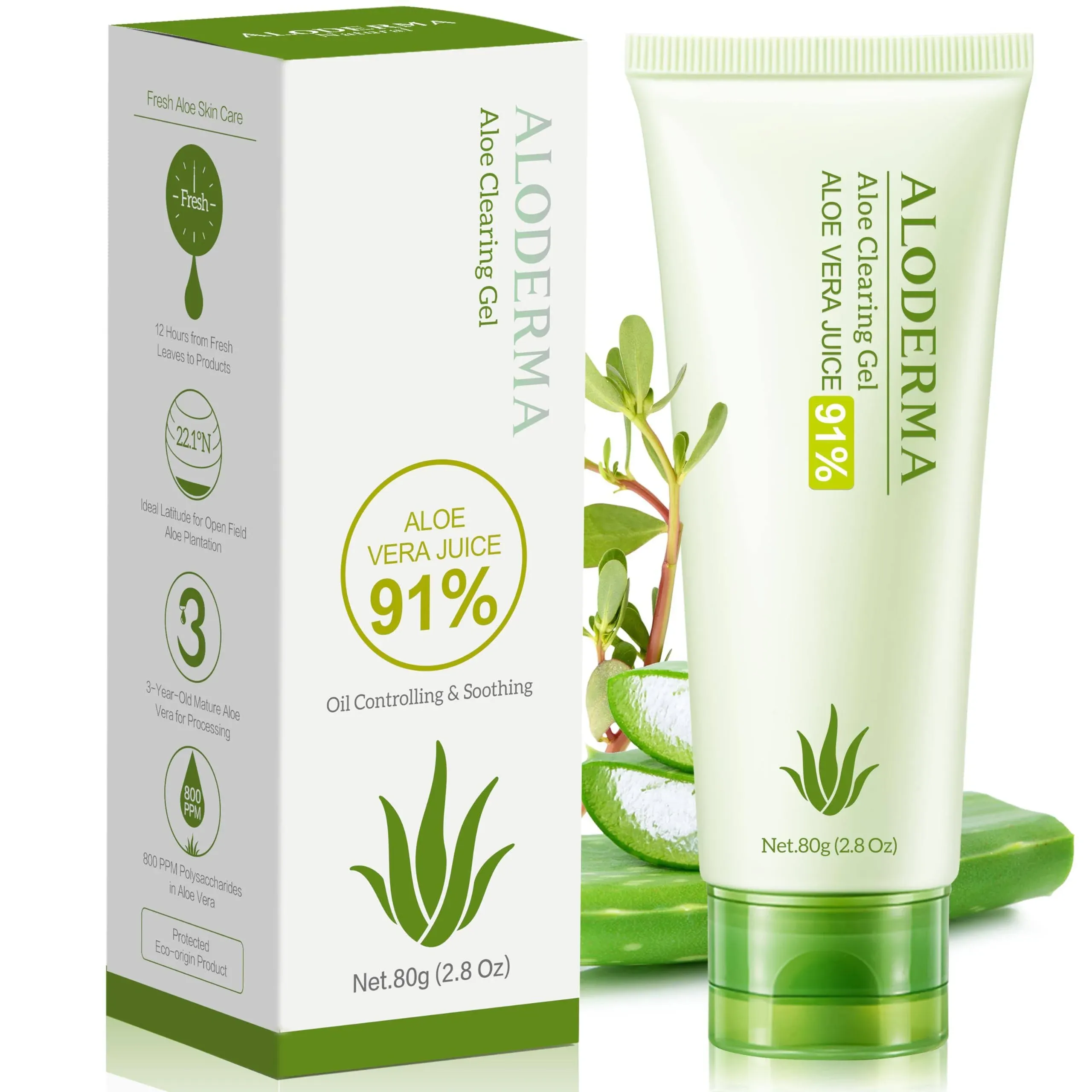 Aloderma Skin Clearing Aloe Gel for Acne & Blemish Prone Skin, 91% Organic Aloe