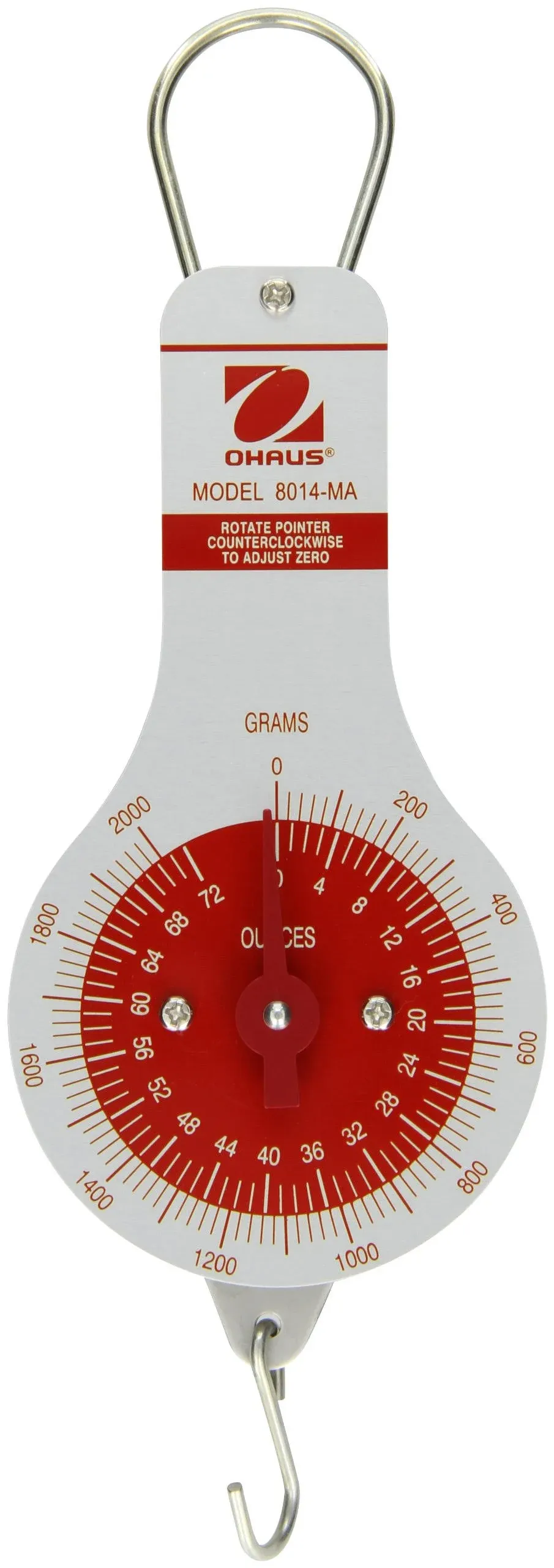 Ohaus 8014-MA Dial-Type Hanging Spring Scale, 2000g x 20g, 72 oz x 1/2 oz