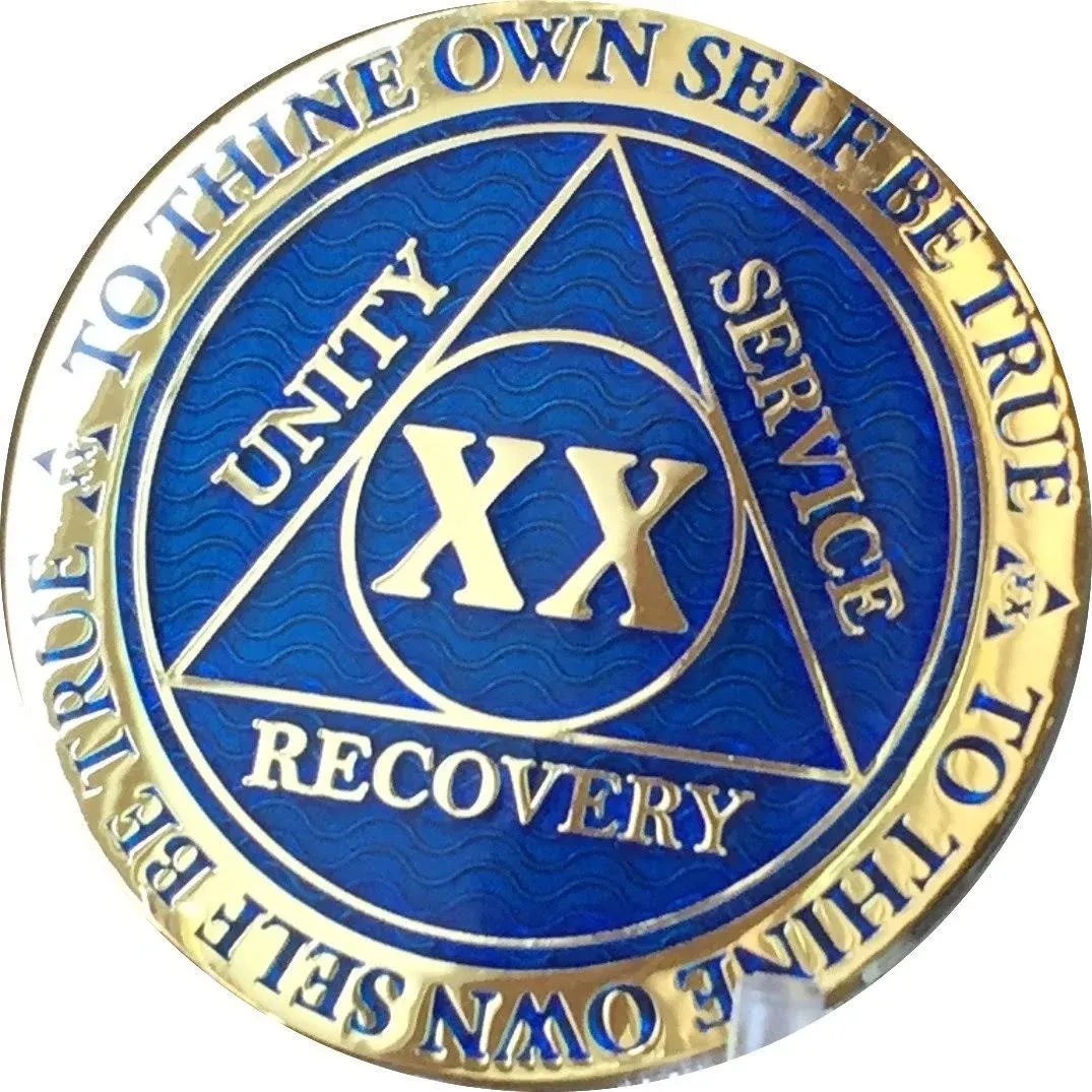 RecoveryChip 20 Year AA Medallion Reflex Blue Gold Plated Alcoholics Anonymous ...