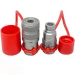 1/4" NPT Flat Face Hydraulic Quick Connect Coupler Set w/ Dust Caps