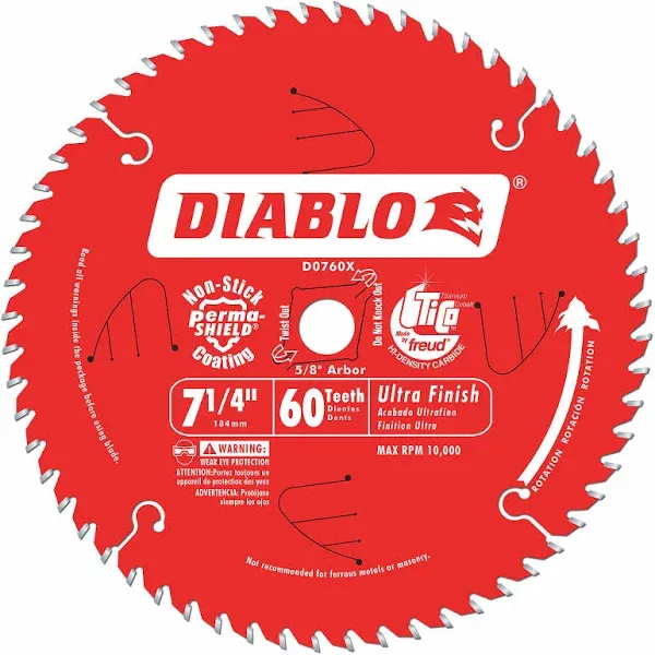 Diablo D0760A 7-1/4 in. x 60 Tooth Ultra Finish Saw Blade, New