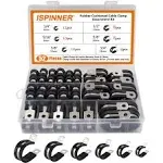 ISPINNER 52pcs Cable Clamps Assortment Kit, 304 Stainless Steel Rubber Cushion Pipe Clamps in 6 Sizes 1/4" 5/16" 3/8" 1/2"