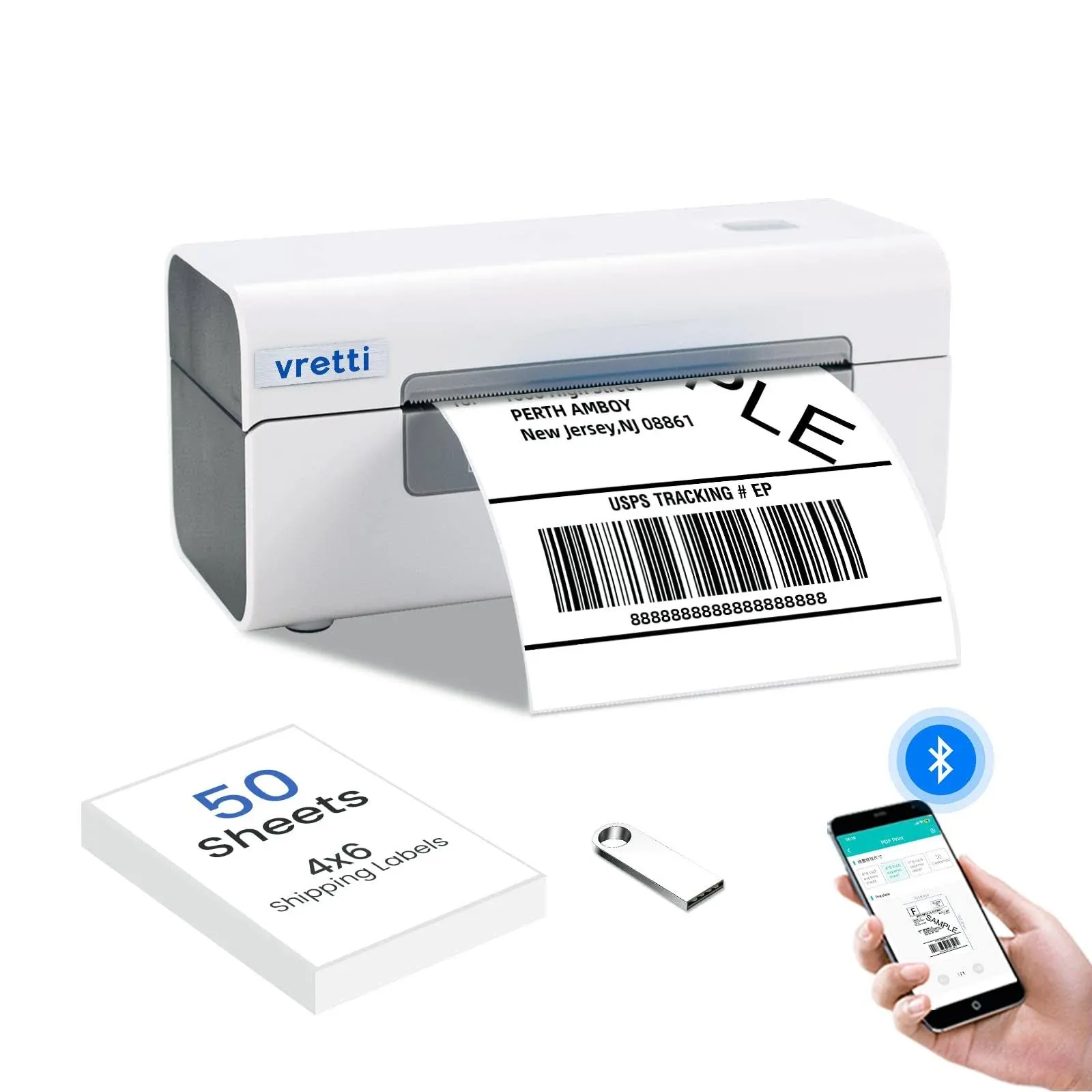 vretti Bluetooth Thermal Label Printer, 4x6 Shipping Label Printer, Wireless ...