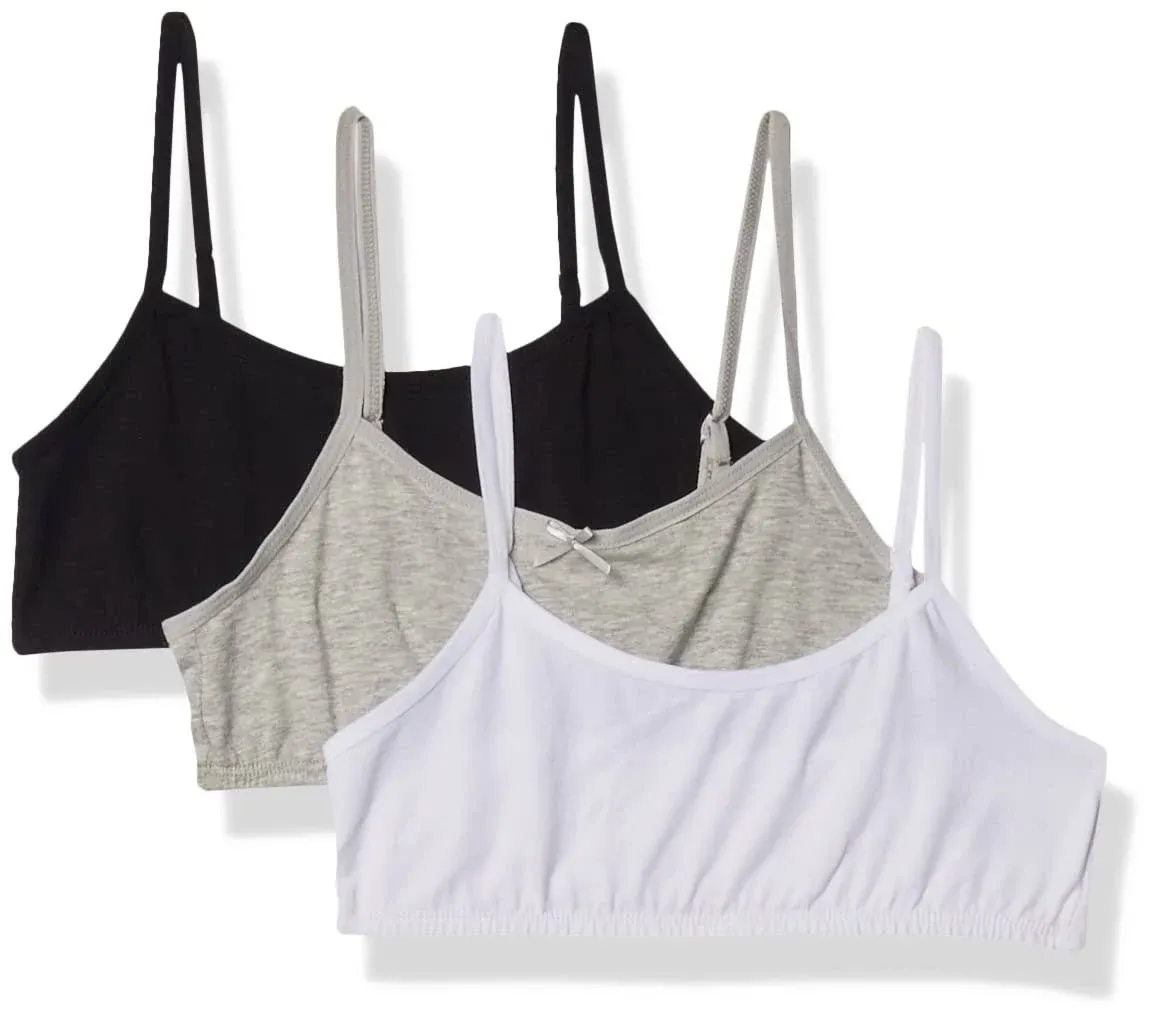 Maidenform Girl Classic Cotton Crop Bralette - 3 Pack, Grey/White/Black (H2563) XL