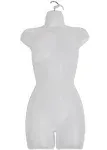 SSWBasics Female Mannequin Torso - Fits Women’s Sizes 5-10 - Molded, Shatterproof & White Body Mannequin with Hook - Hollow Shell, Flat Back Torso Form for Women's Fashion Clothing Display - Ideal for