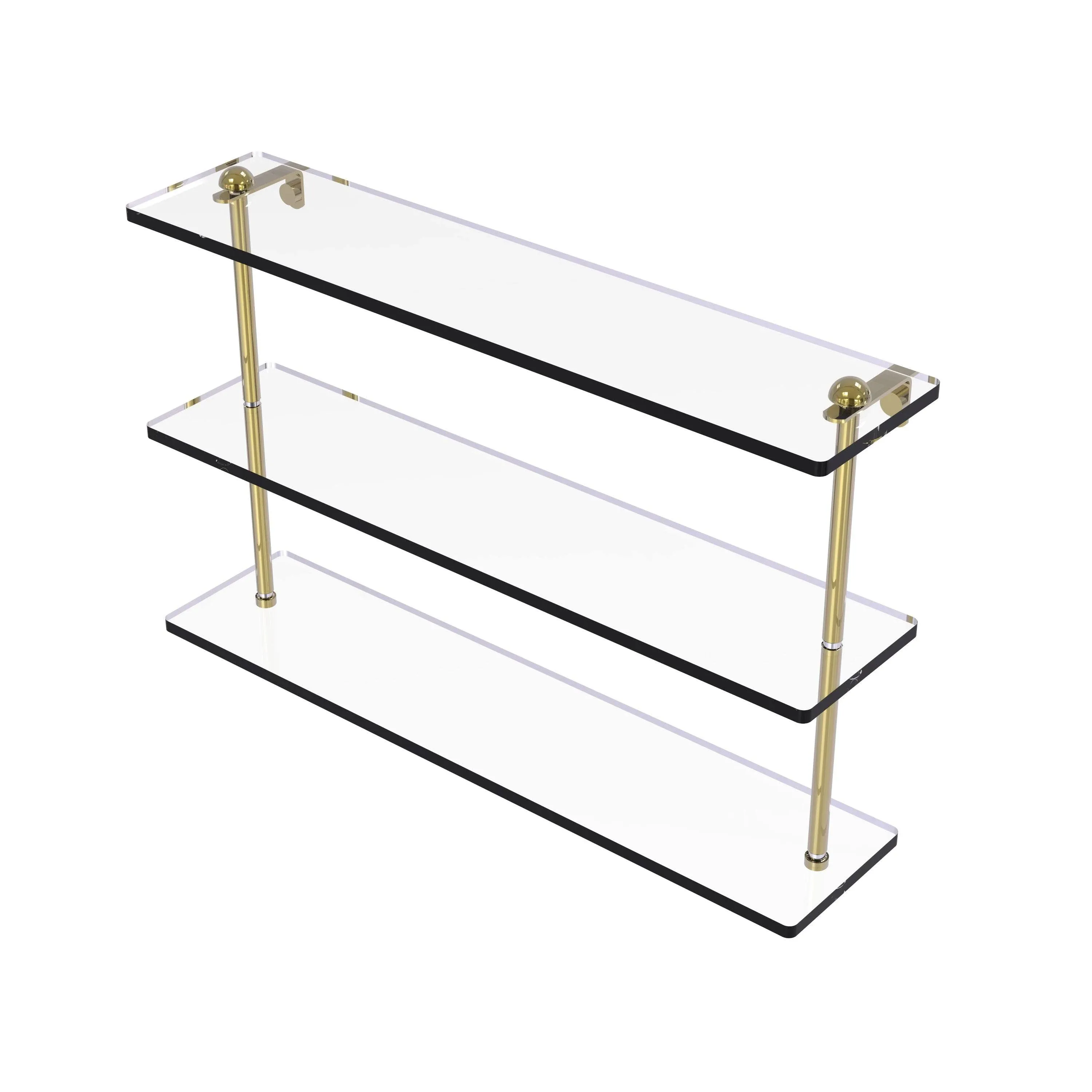 Allied Brass 22 inch Triple Tiered Glass Shelf - Unlacquered Brass