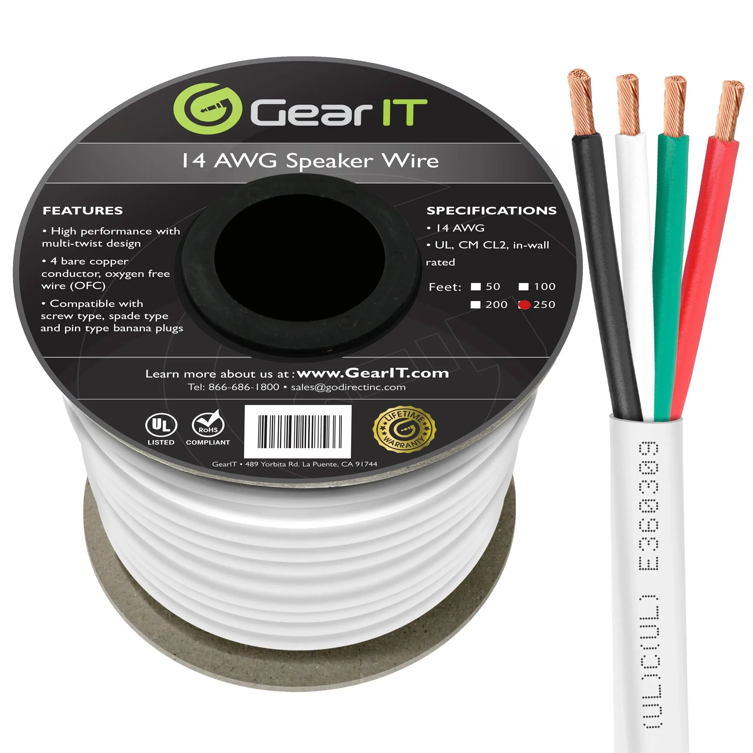 GearIT Pro Series Speaker Wire 14AWG Gauge 100 Feet