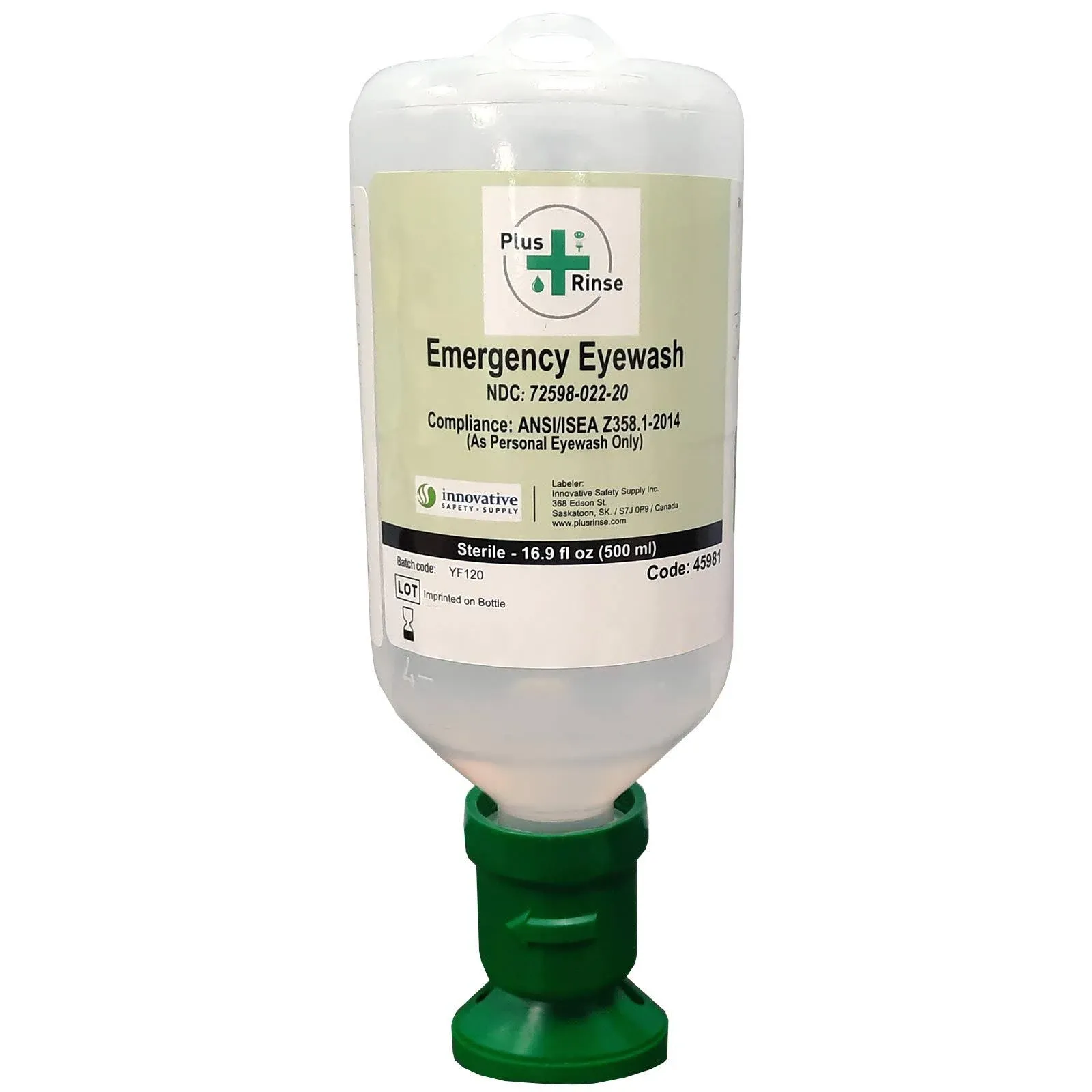 Plum 45981BX Sterile Saline Eyewash Solution Bottle 500 mL, 8.5&#034; Height, 3&#034; W...