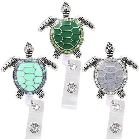 3pcs Sea Turtle Badge Reel - Retractable Badge Holder with Alligator Clip - Nurse Cute Badge Clip for ID Card Holders, 24 InchWire Cord (Turtle)