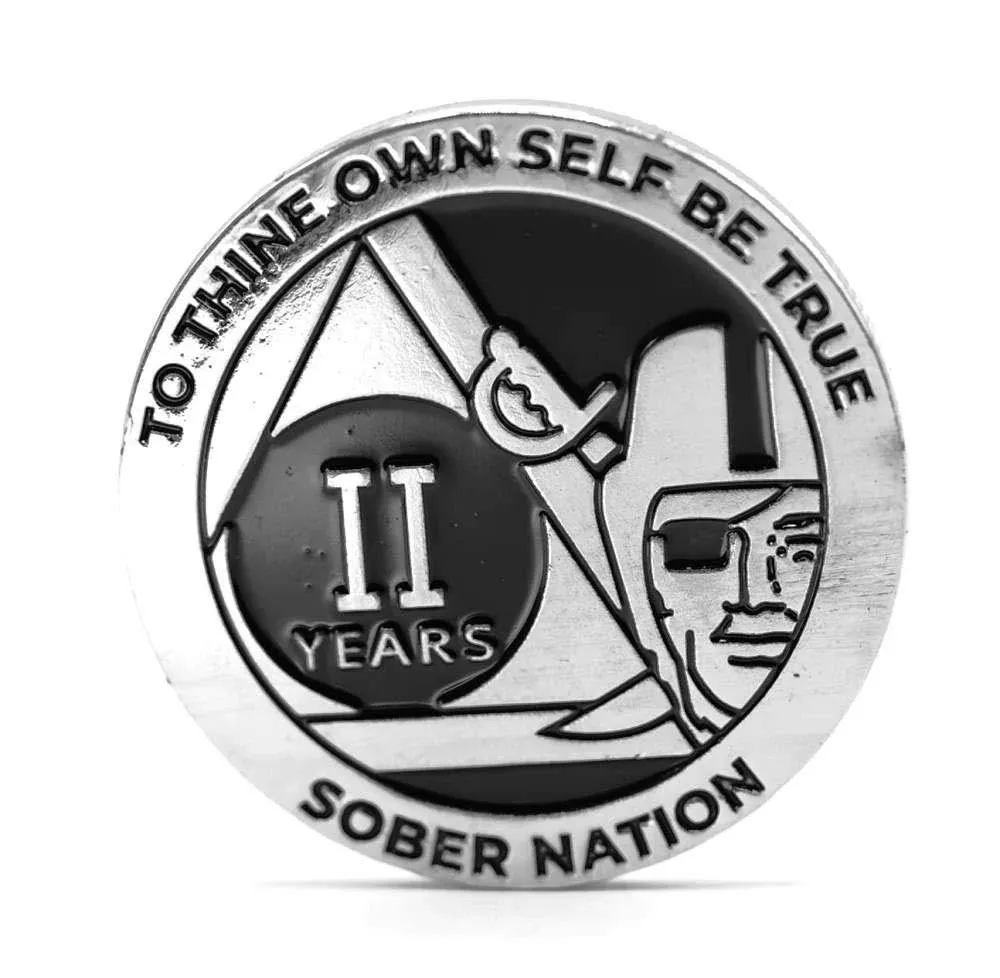 MyRecoveryStore Silver and Black Pirate Alcoholics Anonymous AA Chip W/Coin ...