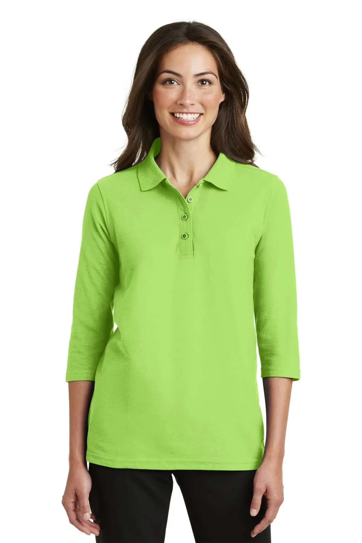 Port Authority L562 Ladies Silk Touch 3/4-Sleeve Polo - Black - M