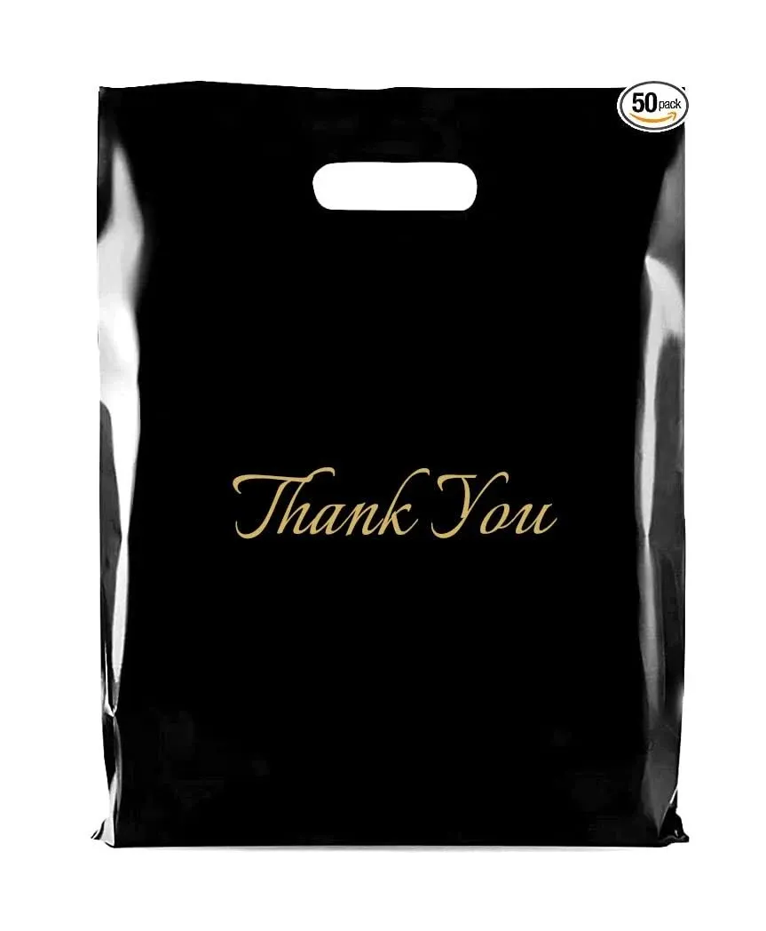 Purple Q Crafts Die Cut Plastic Shopping Bags with Gold Thank You 9&#034; x 12&#034; Bo...