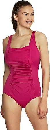 Speedo Solid Shirred Tank One piece Swimsuit for Women 14 Fuchsia