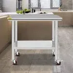 Stainless Steel Rolling Table 35.4 X 23.6 In. Kitchen Prep Table with 4 Wheels K