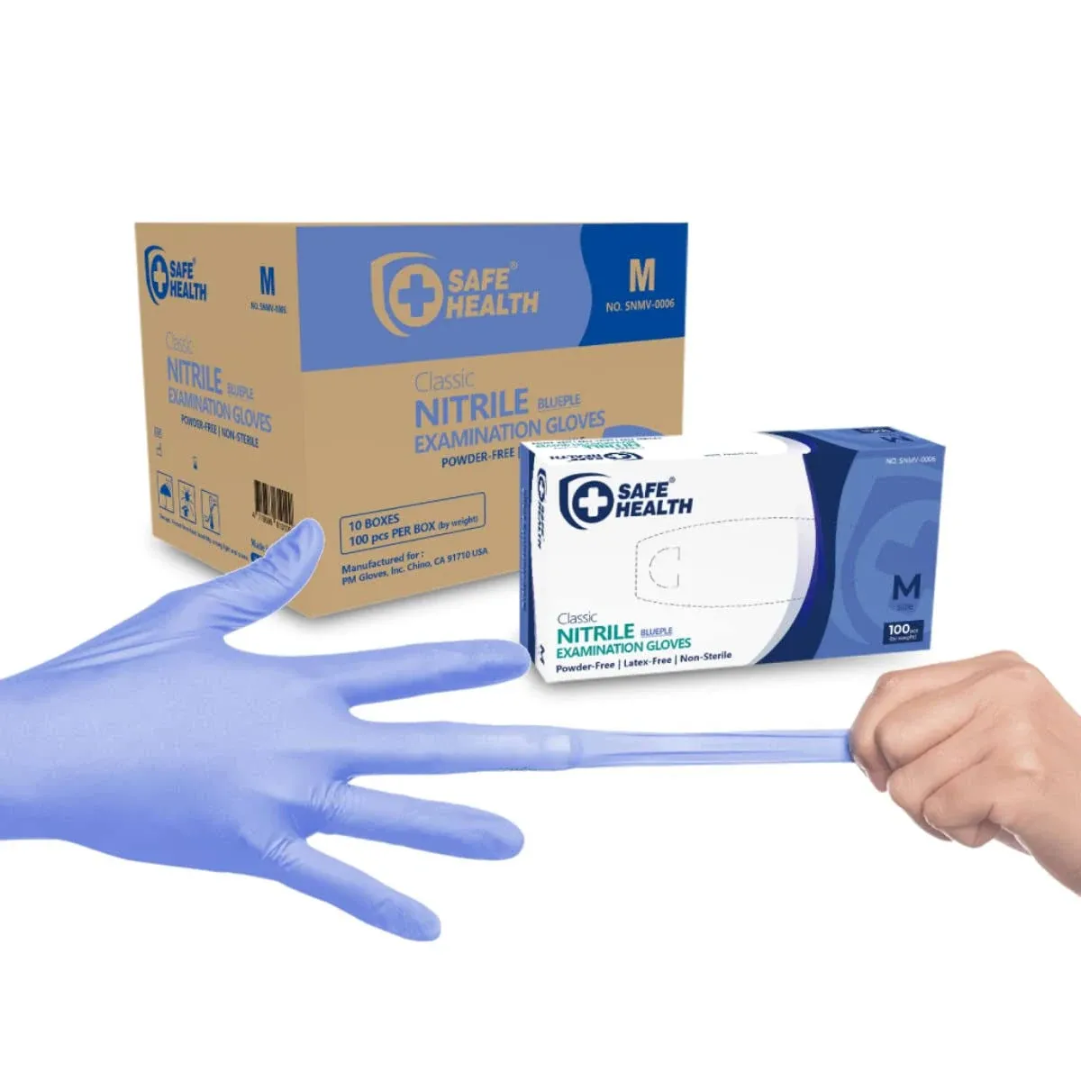 Safe Health Nitrile Exam Disposable Gloves, Free of Latex & Powder, Blueple, Blue ...