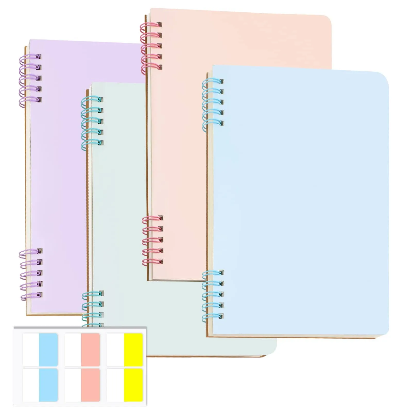 DIBALIYI 4 Pack A5 Spiral Notebook with 60 Pcs Tabs, Assorted Colors Line Journal ...