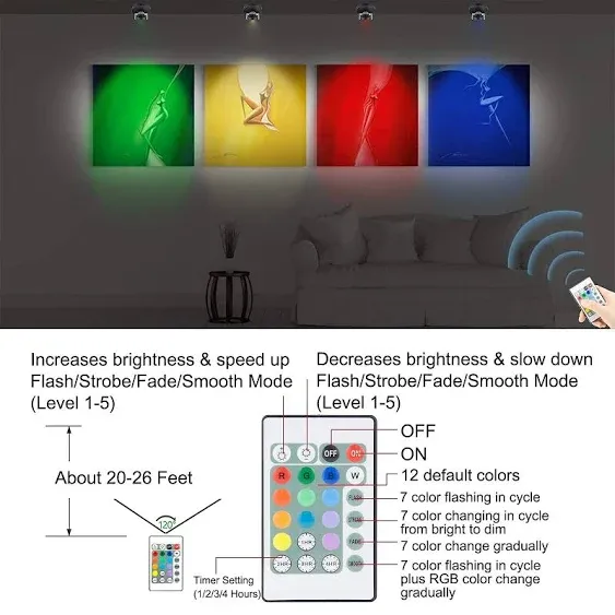 LUXSWAY Accent Light with Rechargeable Wireless Spotlights with Remote Dimmable Picture Spotlight 12 Color Changing Puck Light Stick on Light for Artwork Painting Dart Board Poster