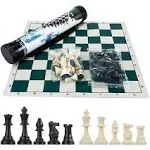 Getorium Tournament Chess Set, Portable and Professional Set with Travel Portable Plastic Tube Roll. Plastic Staunton Chess Pieces, Foldable Vinyl