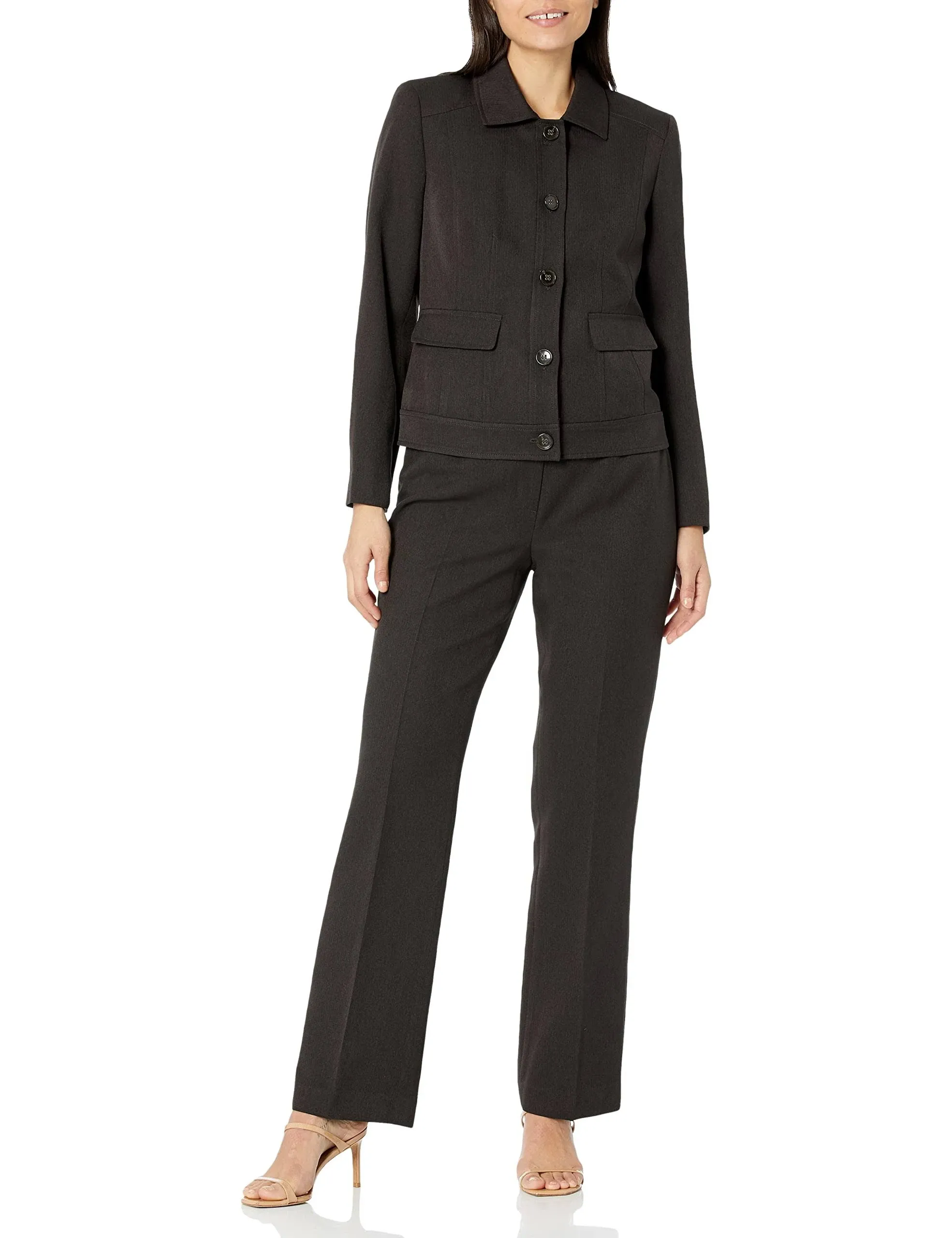 Heathered Five-Button Jacket & Kate Pants, Regular and Petite Sizes