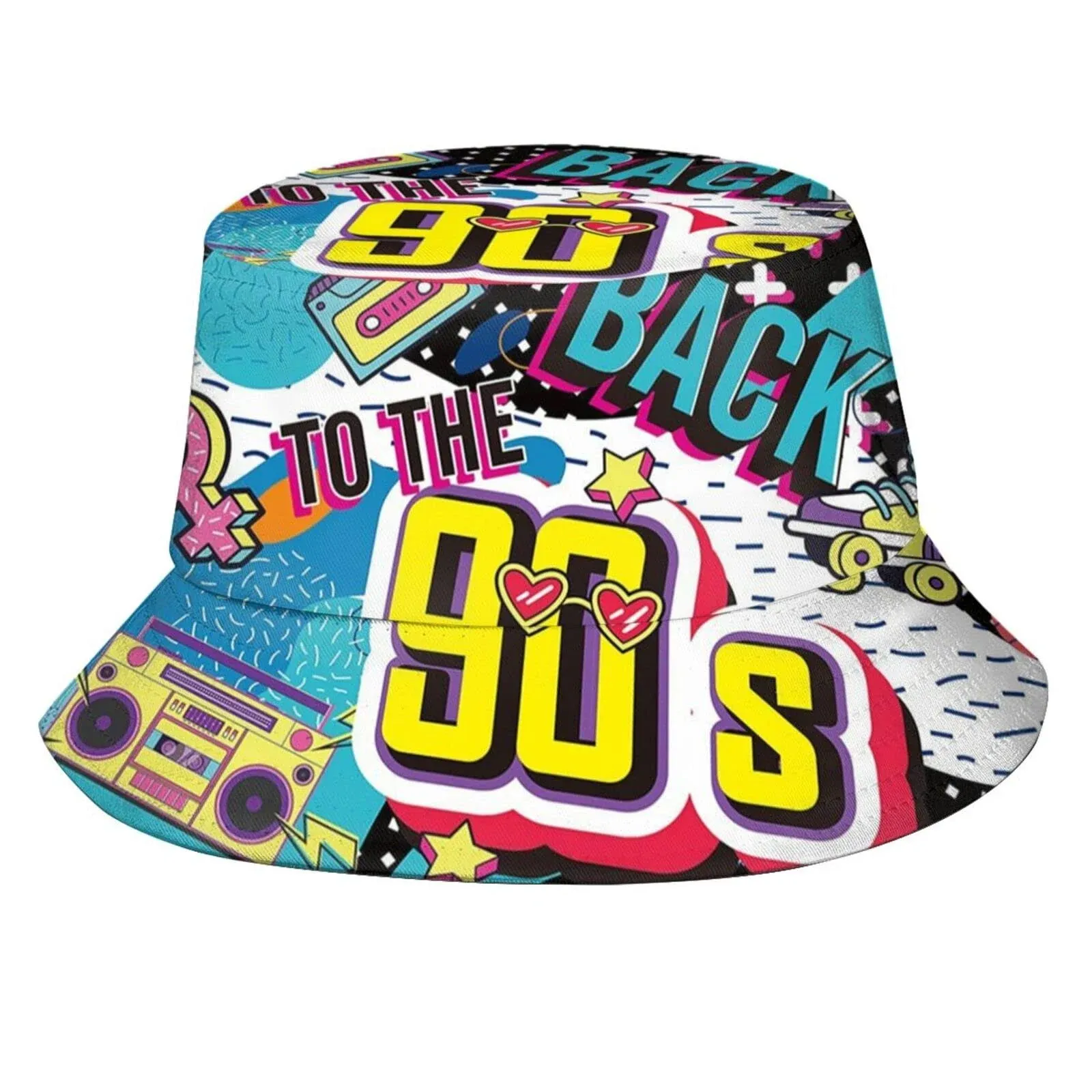 TUSBUIR Retro Bucket Hat 80s 90s Icons Summer unisex Geometric Print Travel Beach ...