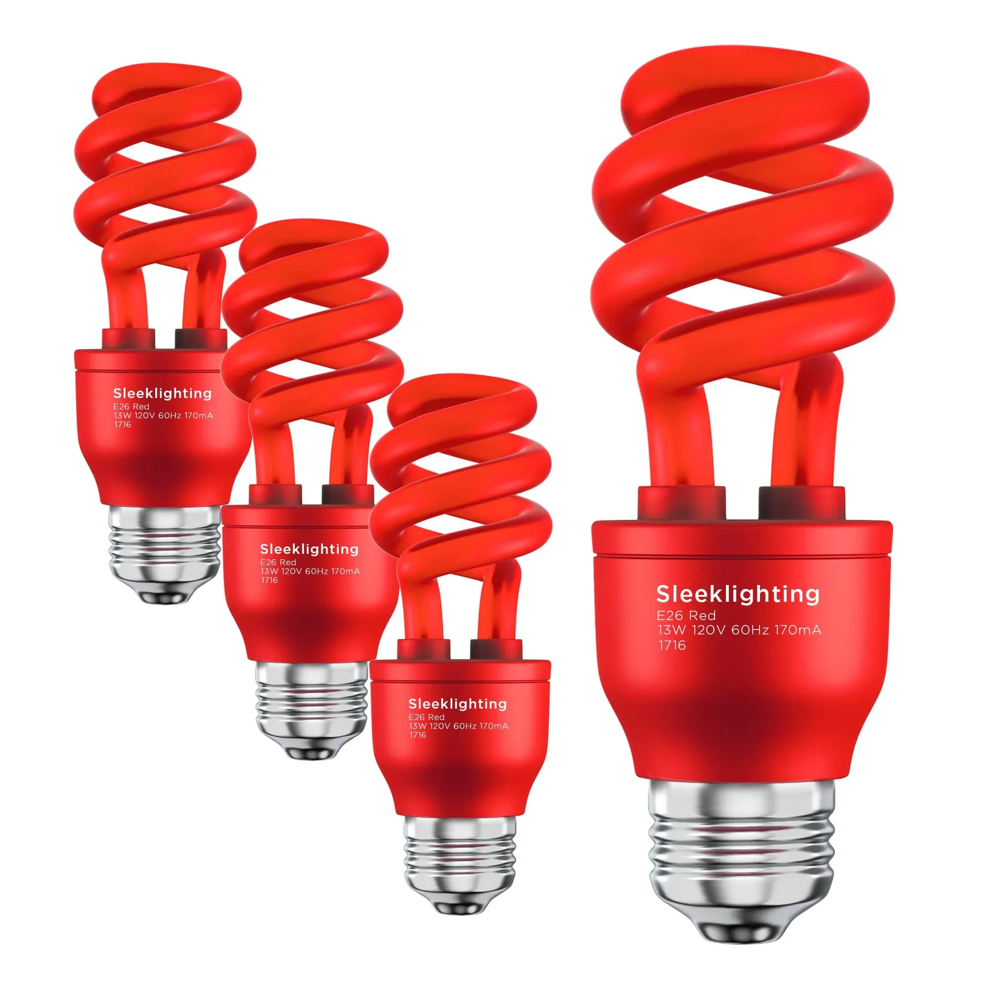 SLEEKLIGHTING 13 Watt Red Bug Light Bulbs for Outdoor ? General Purpose Spiral CFL Red Light Bulbs- UL Approved- Uses 13 Watts of Energy, 120 Volts, E26 Medium Base. (Pack of 4)