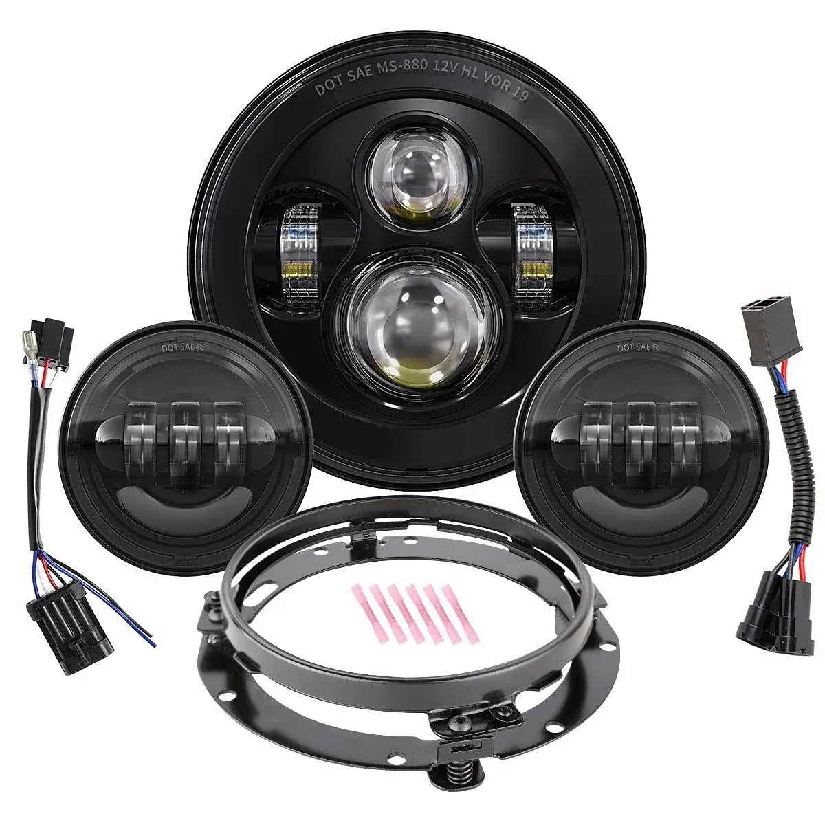 7 Inch Round LED Headlight Bulb kit With 4.5 Inch Passing Lamps Fog Lights