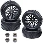 (4-Pack) HobbyPark 1/10 Scale Off Road Buggy Tires & Wheel Rims Set Front and Rear 12mm Hex Hubs with Foam Inserts for RC Hobby Car