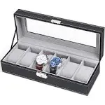 NEX Watch Case, 6 Slot Leather Watch Box Display Case Organizer Glass Jewelry Storage, Women's, Size: One size, Brown