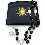 Seven Sorrows of Mary Rosary Chaplet Oval Black Wooden Beads and Matching Rosary Pouch- Servite Rosary